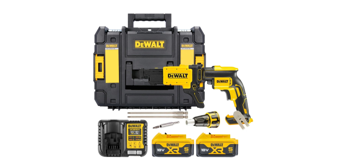 Amazon: Visseuse pour plaques de plâtre DeWalt DCF620P2K-QW - 18V, 2 batteries 5Ah, coffret à 238,49€