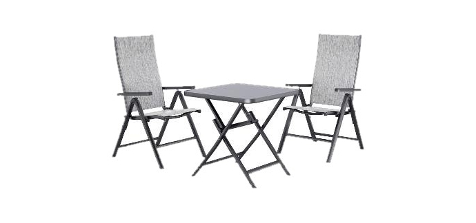 LIDL: LIVARNO Table de jardin + Lot de 2 fauteuils en aluminium Houston à 124,99€ (au lieu de 139,98€)
