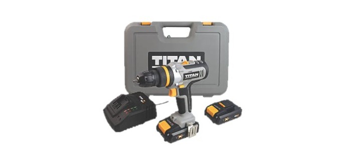 Screwfix: Perceuse visseuse sans fil Titan TTI886DRS 18V Li-ion TXP 2 x 2Ah à 49,99€ (au lieu de 69,99€)