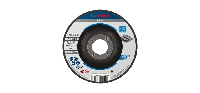 Amazon: Disque à tronçonner PRO Metal Longlife Bosch - Acier au carbone, 11,5 cm à 1,37€ (au lieu de 7,43€)