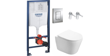 ManoMano: Pack WC bâti-support Grohe + WC Swiss Aqua Technologies Infinitio sans bride, fixation invisible + p