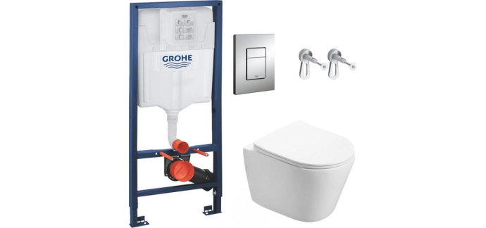 ManoMano: Pack WC bâti-support Grohe + WC Swiss Aqua Technologies Infinitio sans bride, fixation invisible + p