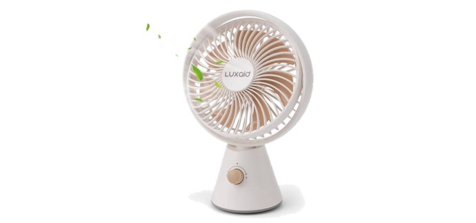 JoyBuy: Luxaid Ventilateur de bureau portable - batterie 4000 mAh, 19 h d'autonomie, oscillation 3D à 15,9€