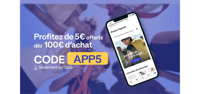 Decathlon: 5€ de réduction dès 100€ d'achat sur l'application