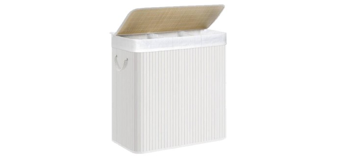 JoyBuy: Panier à linge Ochama 3 compartiments 150 L pliable avec couvercle bambou à 21,98€