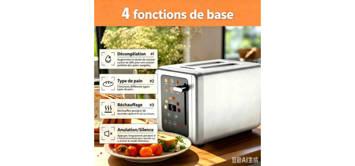 JoyBuy: WHALL Grille-pain numérique 2 tranches, écran tactile, 6 niveaux à 19,99€ (au lieu de 49,99€)