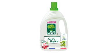 Amazon: Lessive L'Arbre Vert Ecolabel Savon Végétal - 67 Lavages, 3.015l, Hypoallergénique à 8,70€ (au lieu