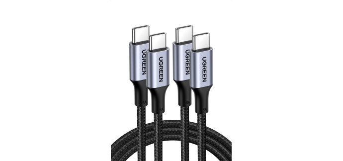 Amazon: Lot de 2 Câble Ugreen USB C vers USB C - 2m, PD 100W 5A 20V à 13,59€ (au lieu de 17,33€)