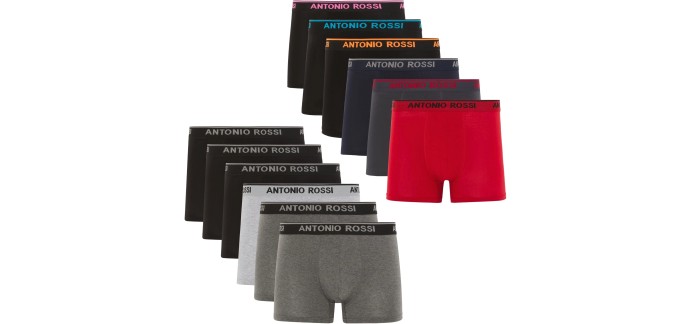 Amazon: Lot de 12 Boxers en coton Antonio Rossi - coupe ajustée, taille S à XXL à 33,26€ (au lieu de 44,63€)