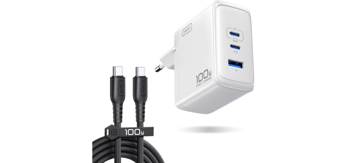 Amazon: Chargeur USB C Iniu 100W, 3-Ports (2 USB C + USB A) GaN, QC à 22,19€ (au lieu de 36,99€)