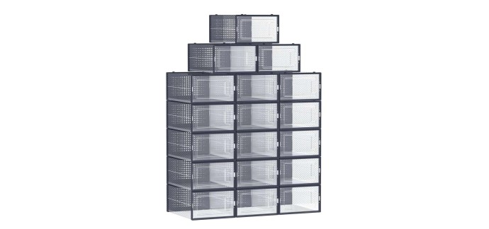 Amazon: Lot de 18 boîtes à chaussures Songmics LSP18SB30 - Transparent/Bleu, 31,2x22,5x13,5cm, pointure 44 à