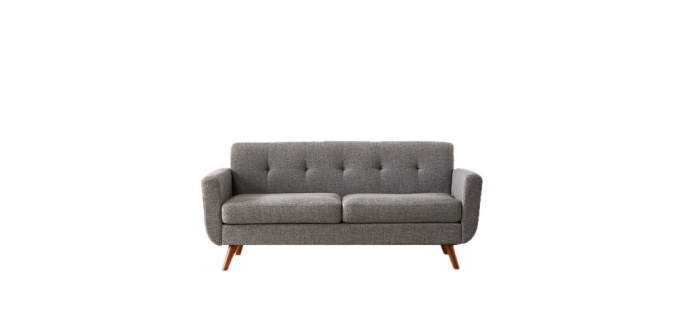 JoyBuy: HONEYOU Canapé 165 cm - style milieu de siècle, capitonné à boutons, gris à 159,98€
