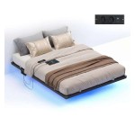 Amazon: Lit Flottant avec LED - Station de charge amovible 2 Prises + 1 Port USB - 140 x 190 cm - Noir à 67,