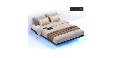 Amazon: Lit Flottant avec LED - Station de charge amovible 2 Prises + 1 Port USB - 140 x 190 cm - Noir à 67,