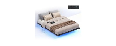 Amazon: Lit Flottant avec LED - Station de charge amovible 2 Prises + 1 Port USB - 140 x 190 cm - Noir à 67,