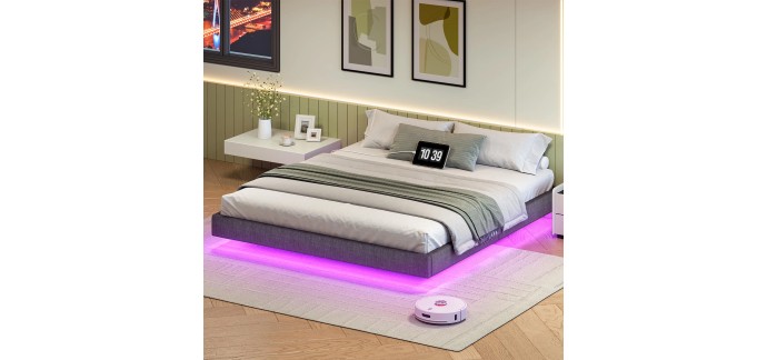 Amazon: Cadre de Lit Flottant 180x200 cm - Station de Charge et éclairage LED à 42,53€
