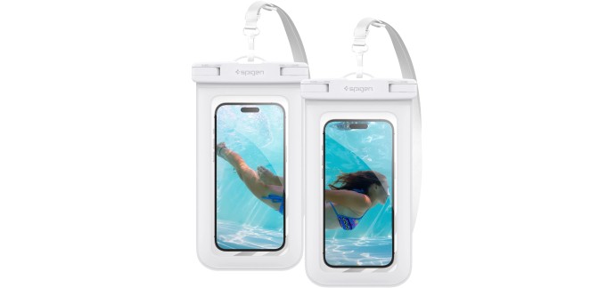 Amazon: Lot de 2 pochettes étanches smartphone Spigen A601 - IPX8, 8.2", Blanc à 8,99€ (au lieu de 16,79€)