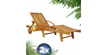 Cdiscount: CASARIA 2x Chaise longue Tami Sun en bois d'acacia - Transat avec roues à 199,99€