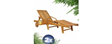 Cdiscount: CASARIA 2x Chaise longue Tami Sun en bois d'acacia - Transat avec roues à 199,99€