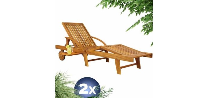 Cdiscount: CASARIA 2x Chaise longue Tami Sun en bois d'acacia - Transat avec roues à 199,99€