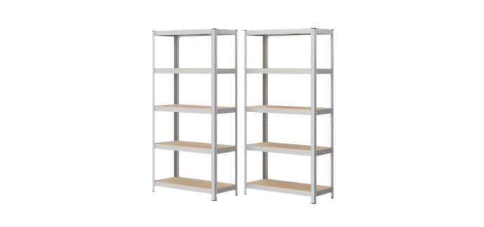 JoyBuy: Ochama Lot de 2 étagères de rangement en acier à 5 niveaux, garage et remise, argenté à 41,99€