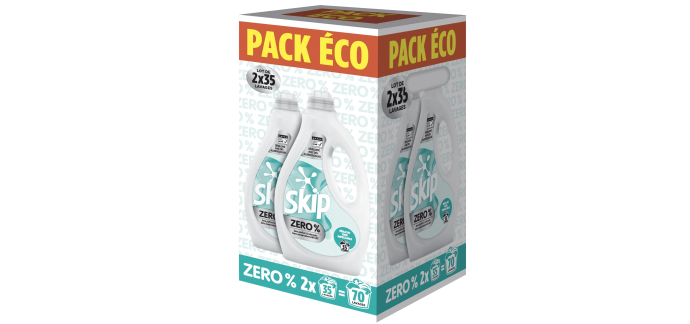 Amazon: Lot de 2 Bidons d'1,47L de Lessive Bébé Skip Zero % - sans parfum, ni colorant à 12,84€