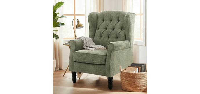Amazon: Fauteuil Vintage Malol Mi-Siècle - Oreilles Rembourré, Capitonnage Boutonné, Housse en Tissu & Pieds
