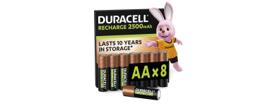 Amazon: Lot de 8 piles AA rechargeables Duracell - 2500 mAh à 12,93€ (au lieu de 22,55€)
