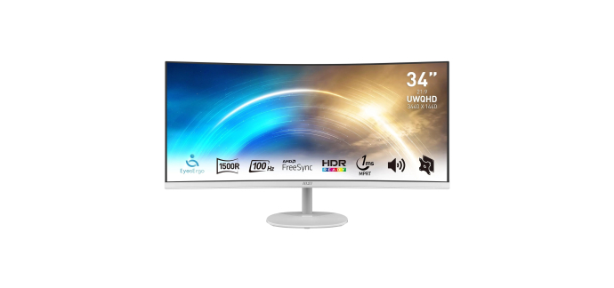Amazon: Ecran PC Incurvé 34" MSI PRO MP341CQW - UWQHD, 3440x1440, 1500R, 100Hz, 1 ms à 179,99€