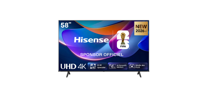 Amazon: TV 58" Hisense 58A6S - 4K UHD, Dolby Vision, HDR10+, HomeOS U9.5, Game Mode Plus, DTS VirtualX à 292