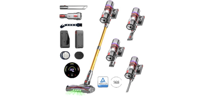 JoyBuy: Aspirateur sans fil MONSGA X UNINELLHOME UV5 - 60 000 Pa, 65 min d'autonomie, écran LED à 95,99€