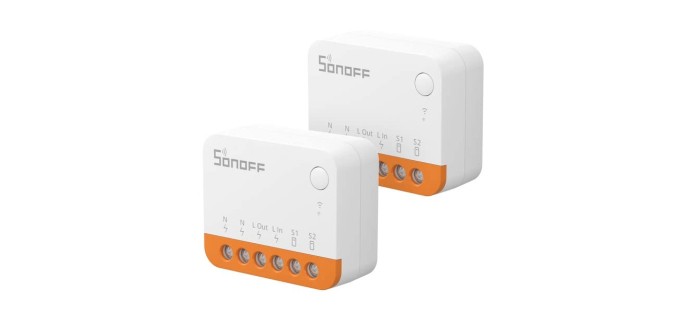 Amazon: Lot de 2 Interrupteurs SonOff MiniR4 - Wifi, 10A/2200W, Alexa/Google Home à 15,92€