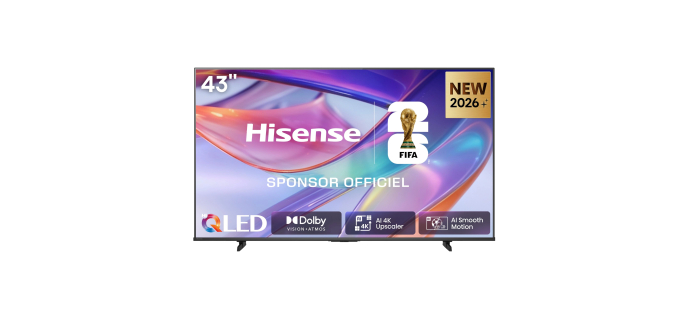 Amazon: TV 43" Hisense 43E7DS - QLED 4K, 108 cm à 219,90€ (au lieu de 246,87€)