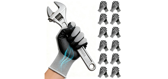 Amazon: Lot 12 paires gants de travail Andanda - enduit nitrile, taille XL à 5,87€ (au lieu de 17€)
