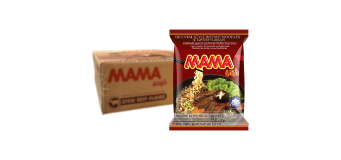 Amazon: Lot de 30 Paquets de Nouilles instantanées Mama - 30x60g, Saveur Bœuf à 12,90€ (au lieu de 19,41€)