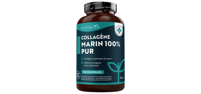 Amazon: Collagène Marin Nutravita Hydrolysé - 1200 mg, 120 comprimés à 9,99€ (au lieu de 16,53€)