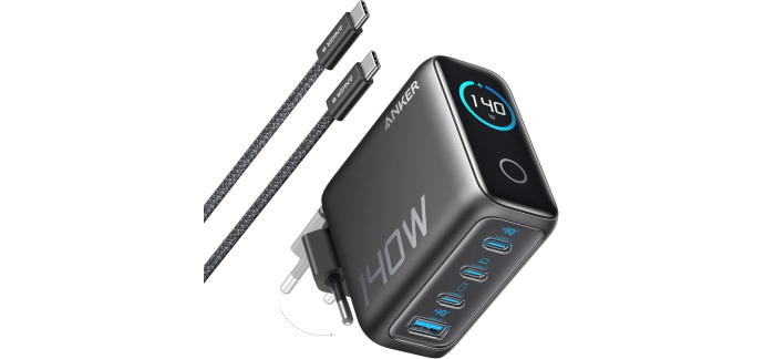 Amazon: Chargeur USB C Anker - 140W, 4 Ports, GaN à 69,99€ (au lieu de 112,60€)