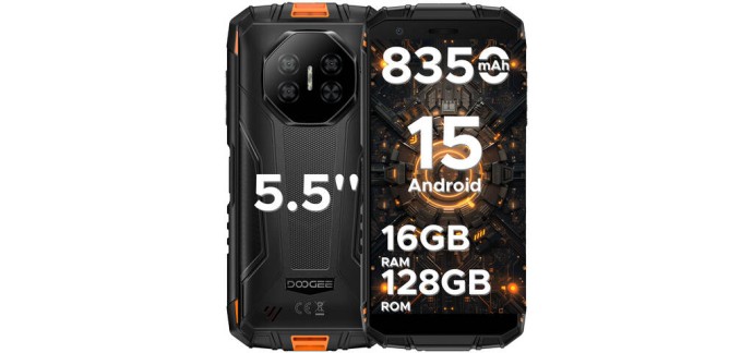 JoyBuy: DOOGEE Fire 3 Pro - Smartphone robuste Android 15, 16 Go RAM + 128 Go, 8350 mAh, 5,5" HD+ à 109,99€