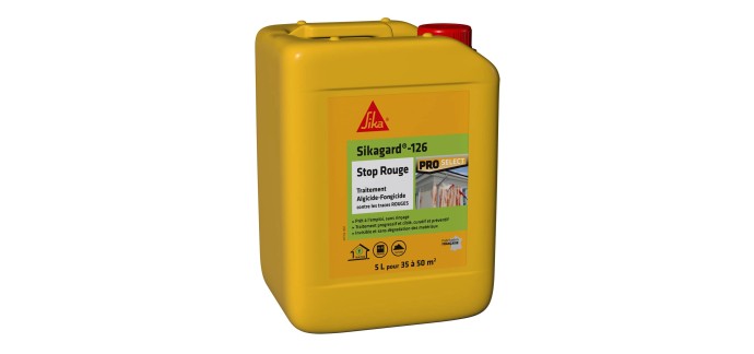 Amazon: Bidon 5L Traitement Algicide & Fongicide Sika Sikagard 126 Stop Rouge - Prêt à l'emploi à 26,90€
