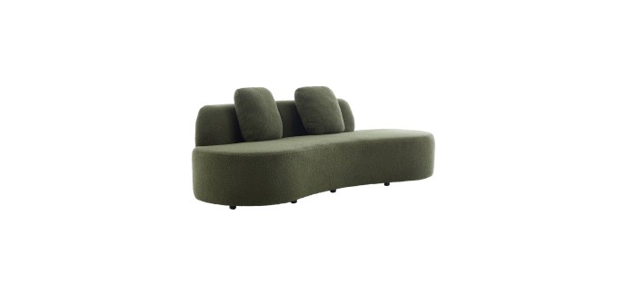 Sweeek: Canapé virgule organique 3 places tissu bouclette kaki à 349,99€ (au lieu de 499,99€)