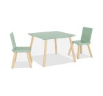 Sweeek: Table carrée enfant + 2 chaises, pieds pin, vert à 37,49€ (au lieu de 49,99€)