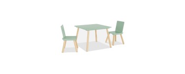Sweeek: Table carrée enfant + 2 chaises, pieds pin, vert à 37,49€ (au lieu de 49,99€)