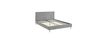 Sweeek: Lit 140x190cm avec sommier à lattes et tête de lit, velours côtelé gris à 207,99€