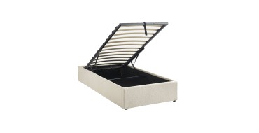 Sweeek: Lit coffre avec sommier à lattes, bouclette blanche, 90 x 190 cm à 194,99€ (au lieu de 259,99€)