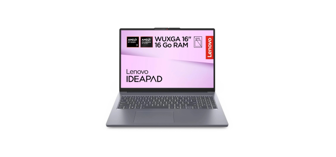 Amazon: Ordinateur Portable 16" Lenovo IdeaPad Slim 3 16ARP10 - WUXGA, Ryzen 7, 16Go, 512Go à 549,99€