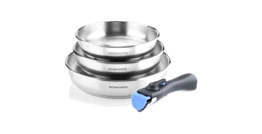 Cdiscount: Set de 3 poêles Arthur Martin AM1410 - 20, 24, 26cm, Full Inox à 36,99€