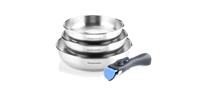 Cdiscount: Set de 3 poêles Arthur Martin AM1410 - 20, 24, 26cm, Full Inox à 36,99€