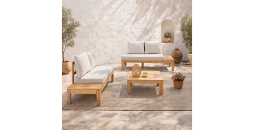 Cdiscount: Salon de jardin SANA - Bois acacia FSC, 1 table basse et 2 canapés, 4 personnes à 319,99€