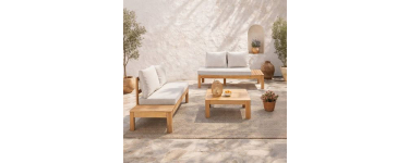 Cdiscount: Salon de jardin SANA - Bois acacia FSC, 1 table basse et 2 canapés, 4 personnes à 319,99€