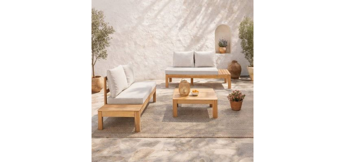Cdiscount: Salon de jardin SANA - Bois acacia FSC, 1 table basse et 2 canapés, 4 personnes à 319,99€